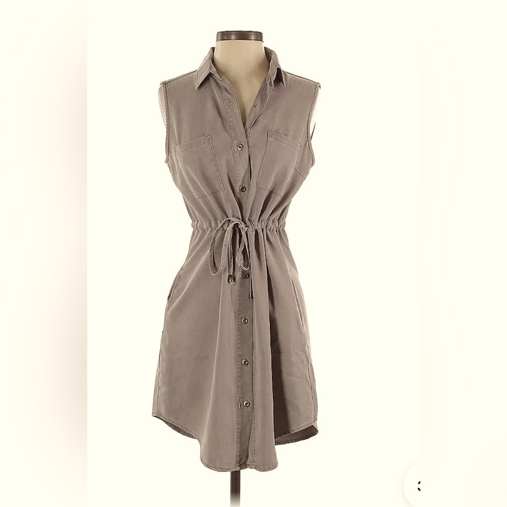 MAX Jeans 100% Tencel Sleeveless Shirt Dress | Taupe Olive | XS